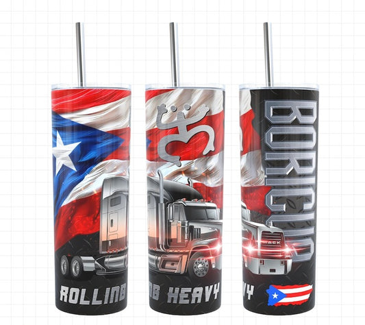 Boricua Rolling Heavy Truck Driver Design 20 oz Tumbler with Lid Stylish Beverage Mug for Everyday Use
