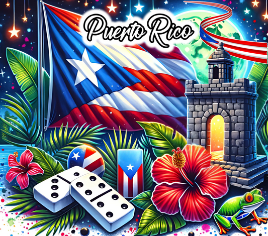 Puerto Rico Flag with Dominos Design Heat Transfer Wrap For 20 oz Tumbler