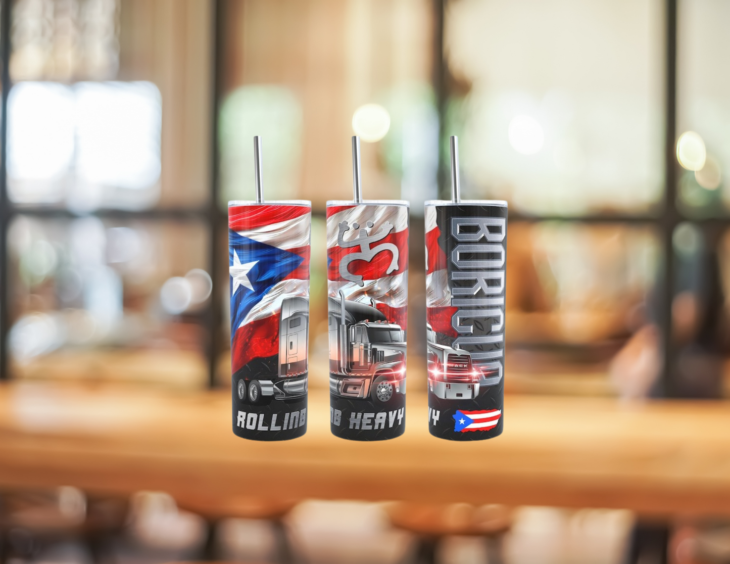 Boricua Rolling Heavy Truck Driver Design 20 oz Tumbler with Lid Stylish Beverage Mug for Everyday Use